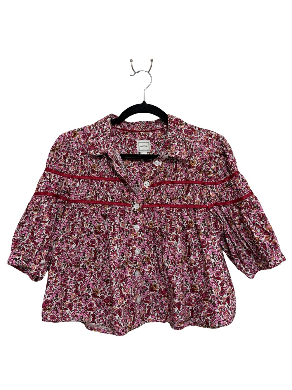 Anthropologie Maeve Leandra Shirred Yoke Blouse Pink Floral - Size M - Picture 3 of 7